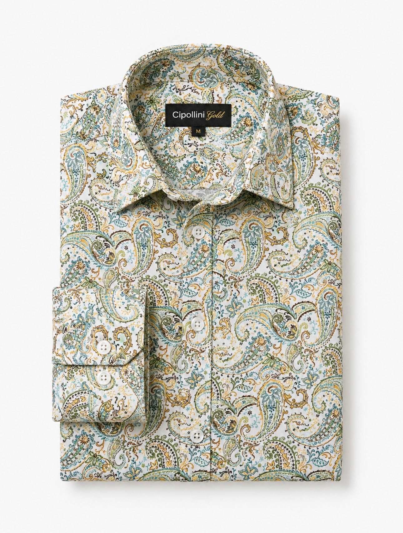 Yellow Blue Long Sleeve Paisley Cotton Shirt