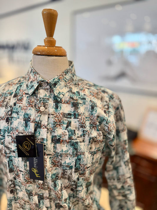 Patchy Teal Swiss Cotton Shirt