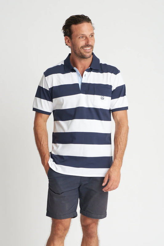 Navy White Stripe Polo