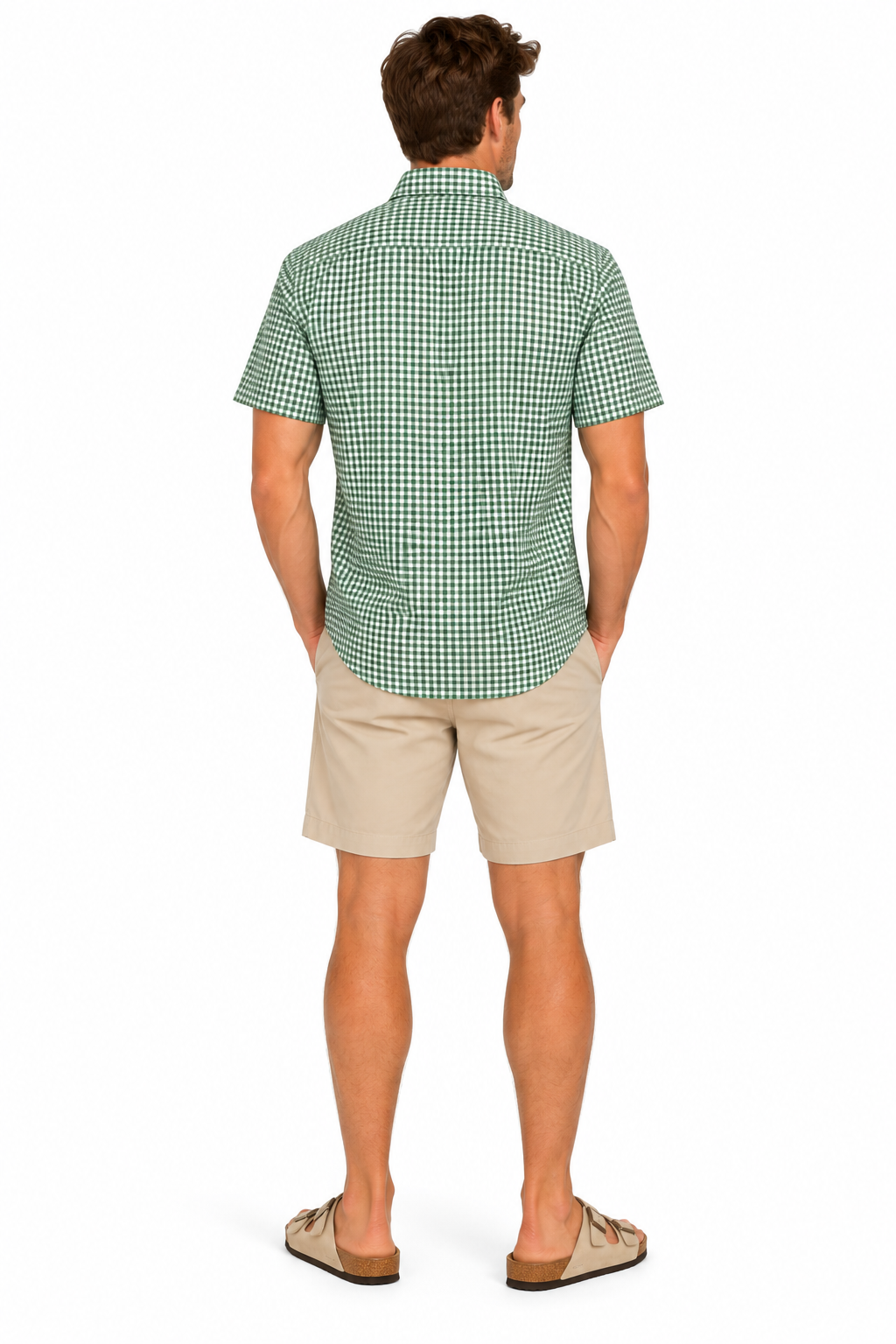 Green Gingham Short Sleeve Cotton Shirt