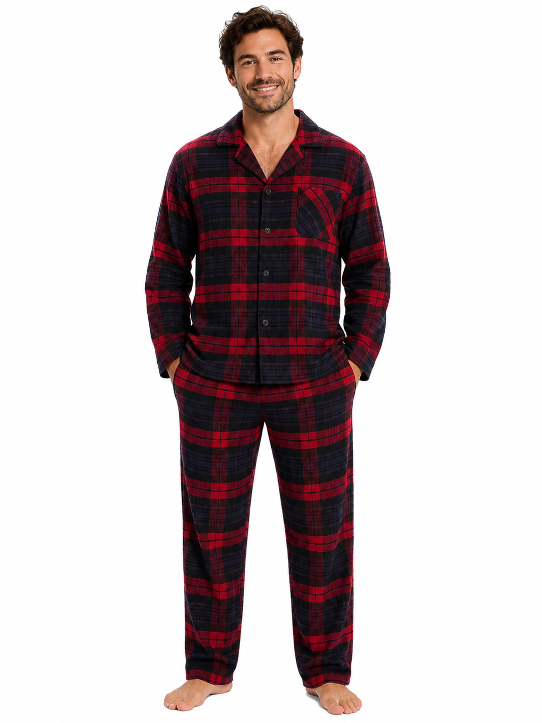 Red & Navy Mens Flannelette Pyjamas