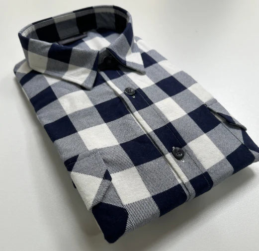 Navy White Flannelette Shirt