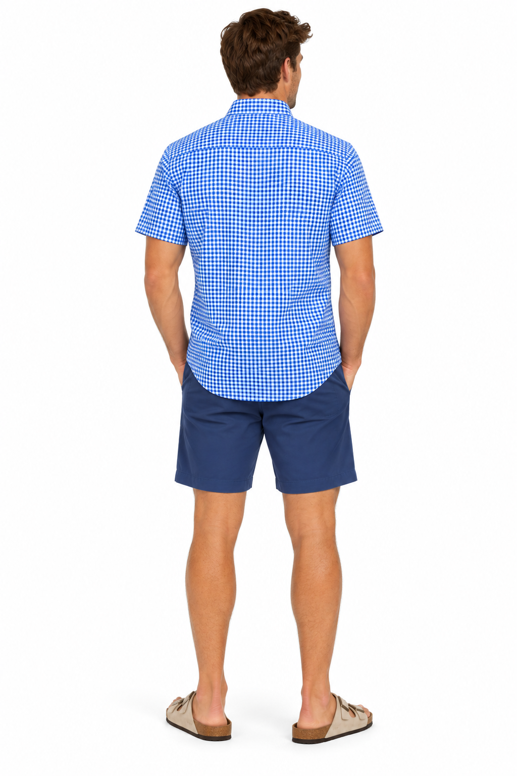Blue Gingham Short Sleeve Cotton Shirt