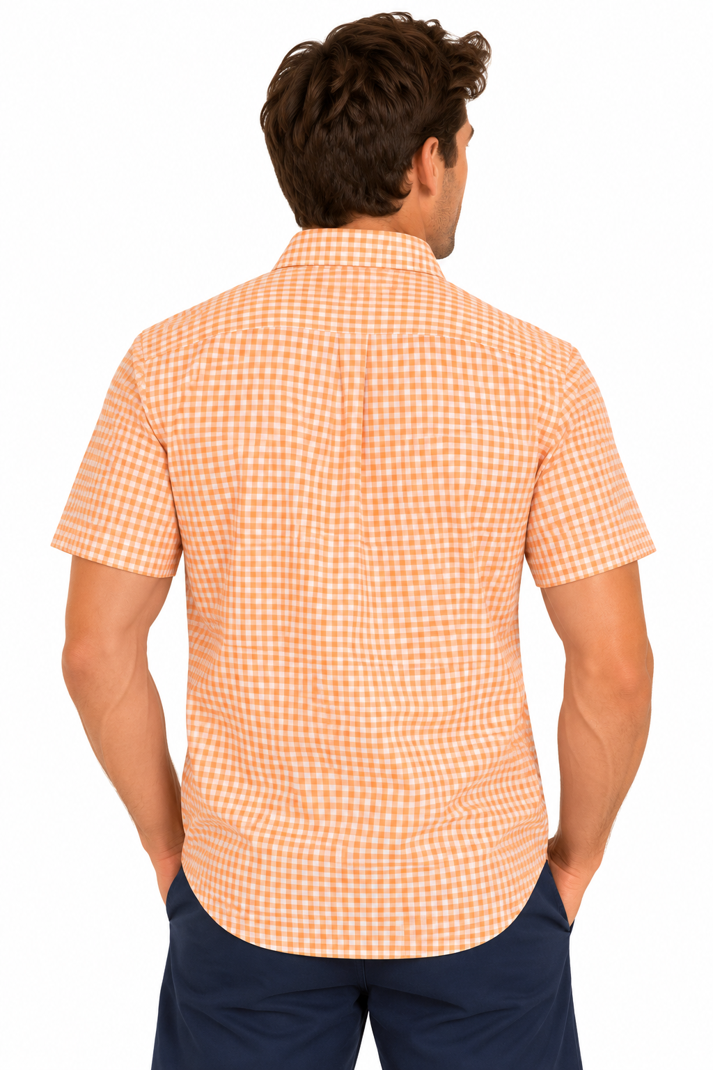 Orange Gingham Short Sleeve Cotton Shirt