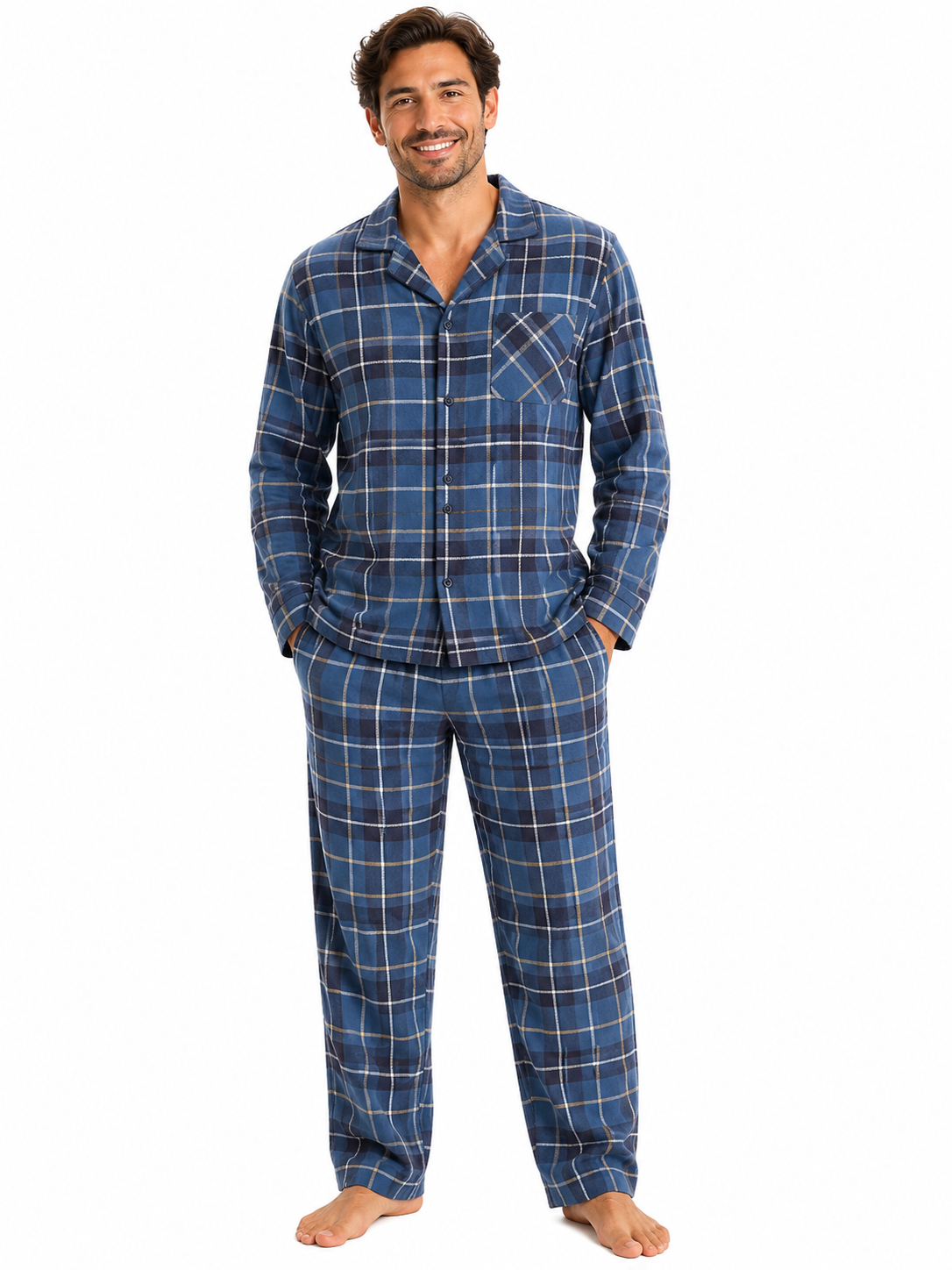 Blue & Navy Mens Flannelette Pyjamas
