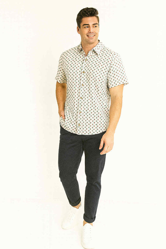 Pink Palms Bamboo Linen Shirt