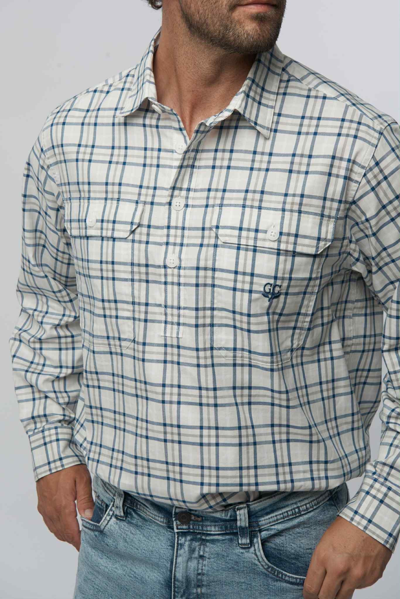 Beige Navy Double Pocket Shirt