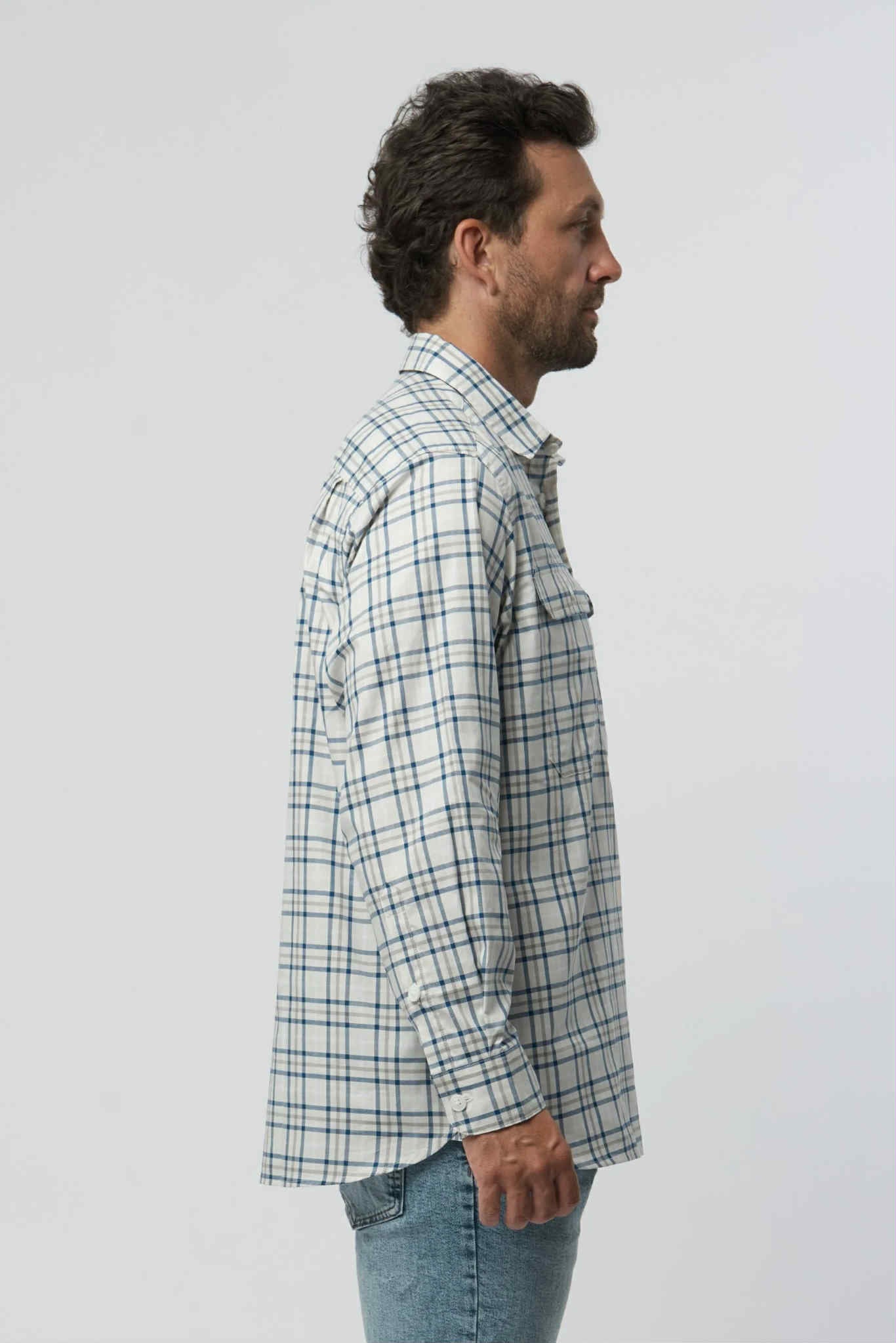 Beige Navy Double Pocket Shirt