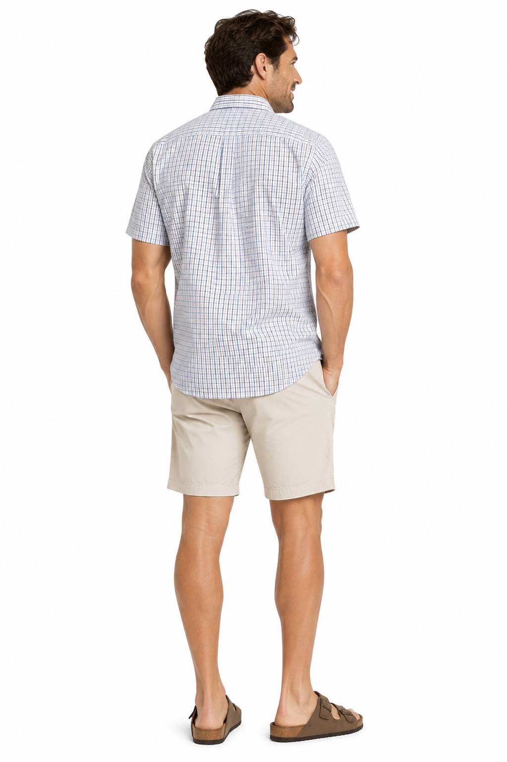 Short Sleeve Double Pocket Sand & Navy Shirt
