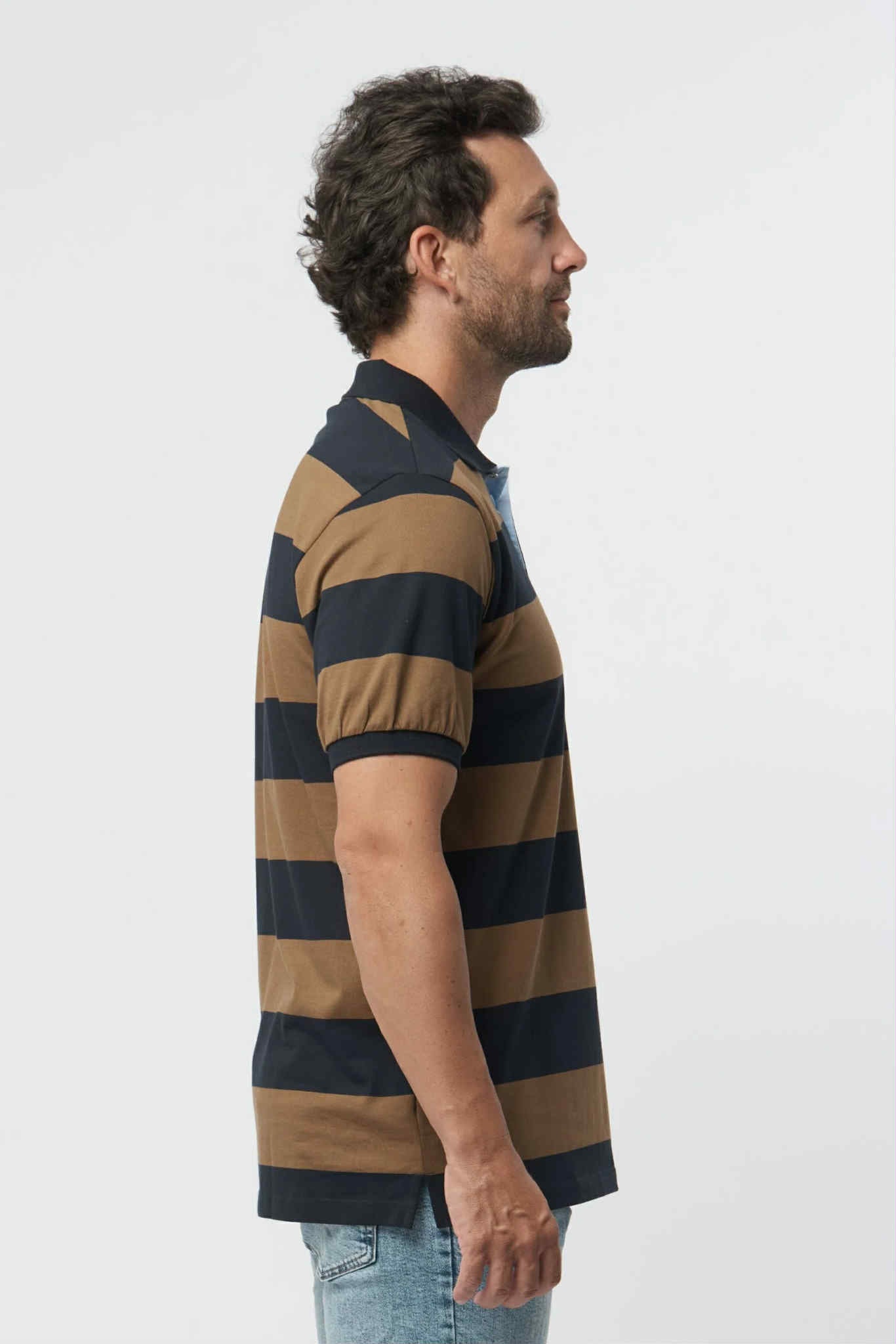 Navy Brown Cotton Polo