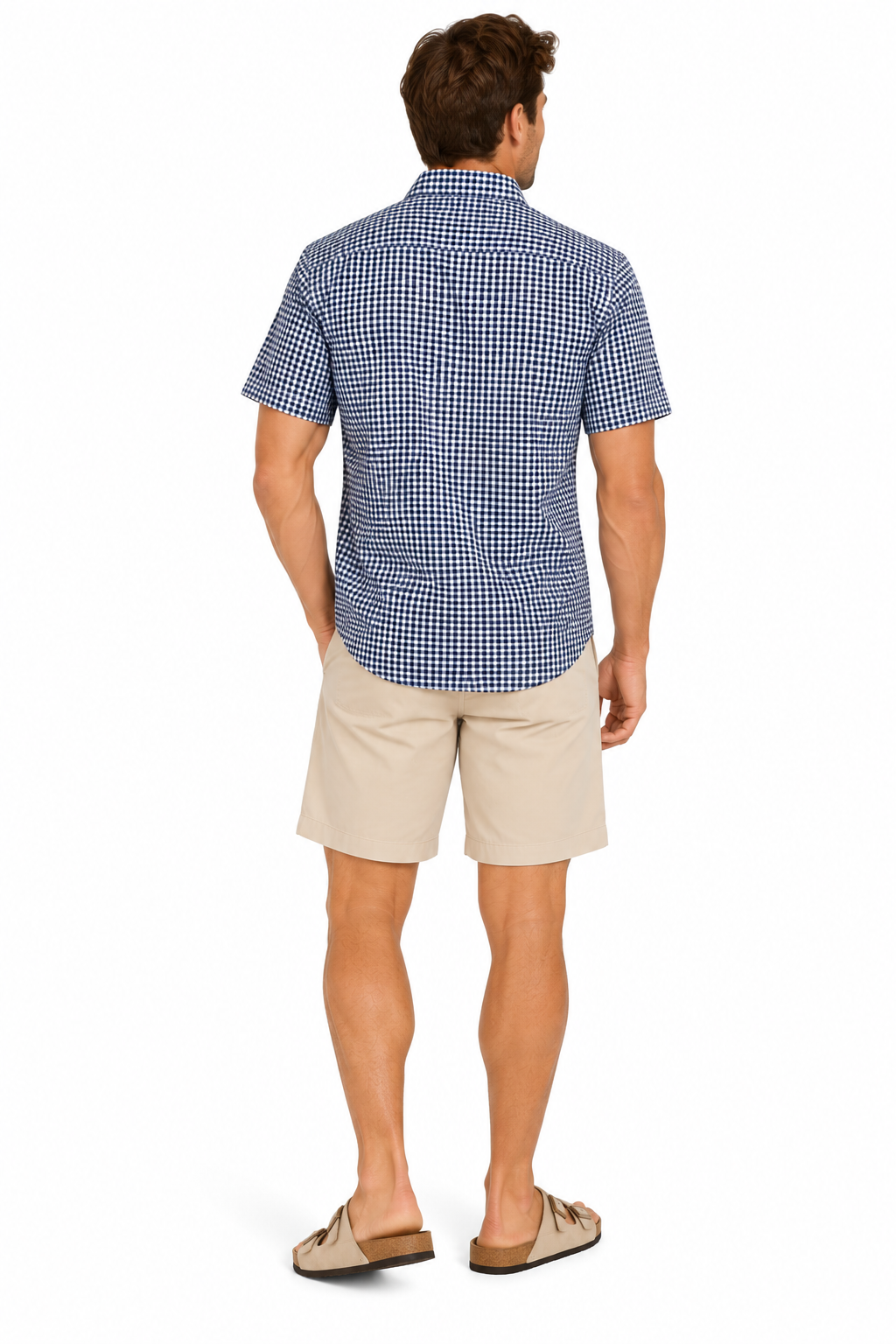 Navy Gingham Short Sleeve Cotton Shirt