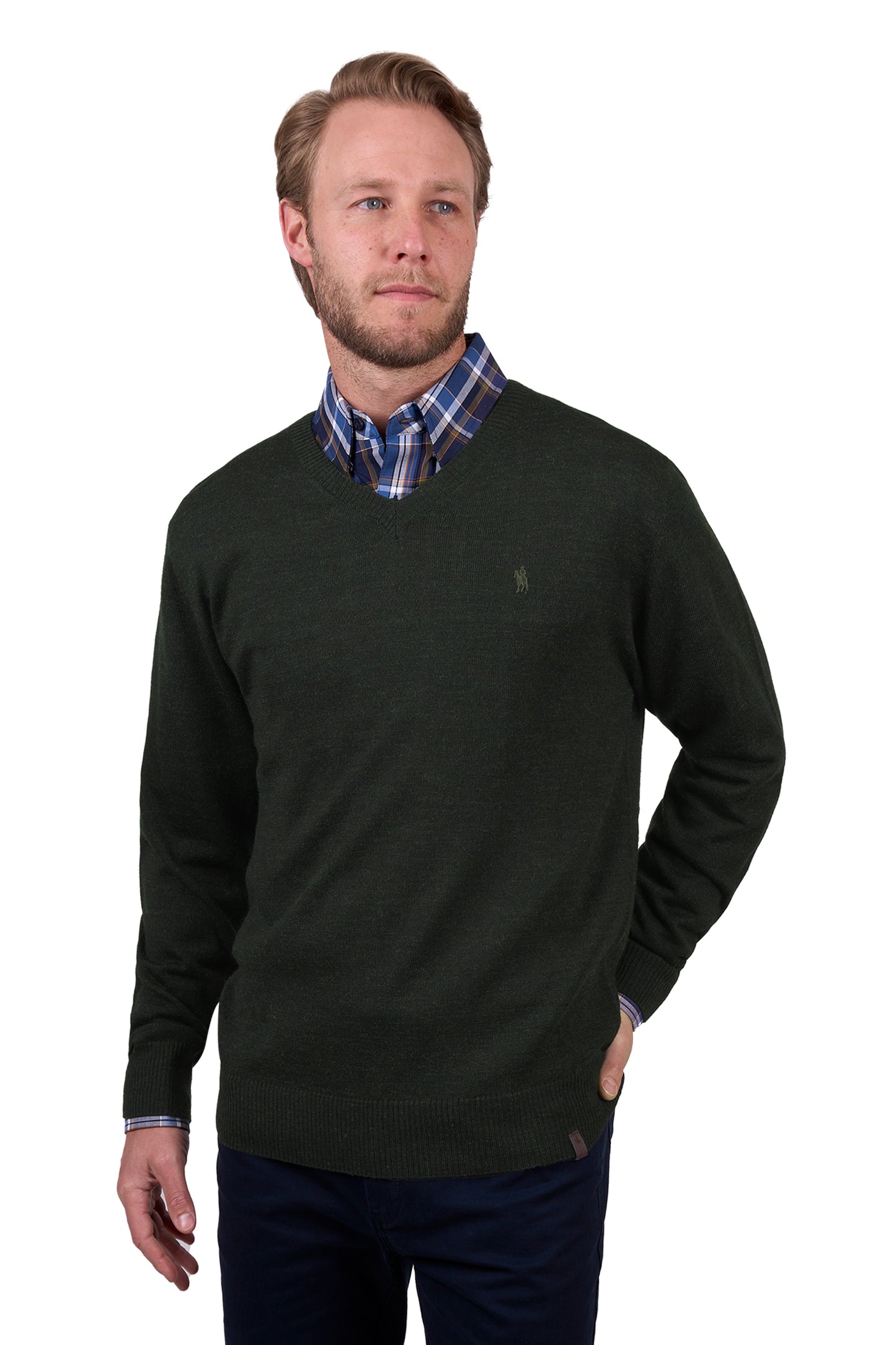 Olive Wool V-Neck Sweater