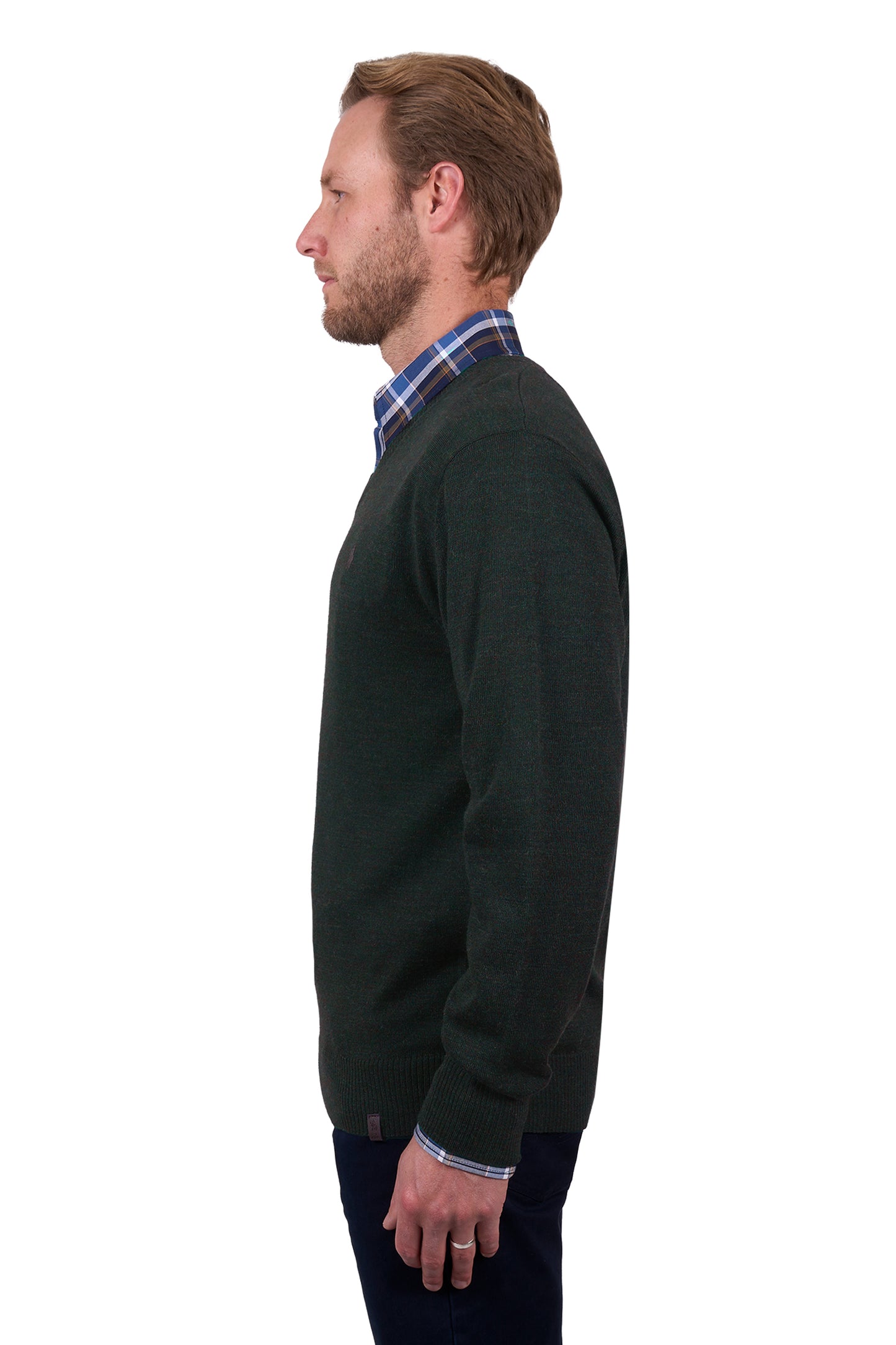 Olive Wool V-Neck Sweater