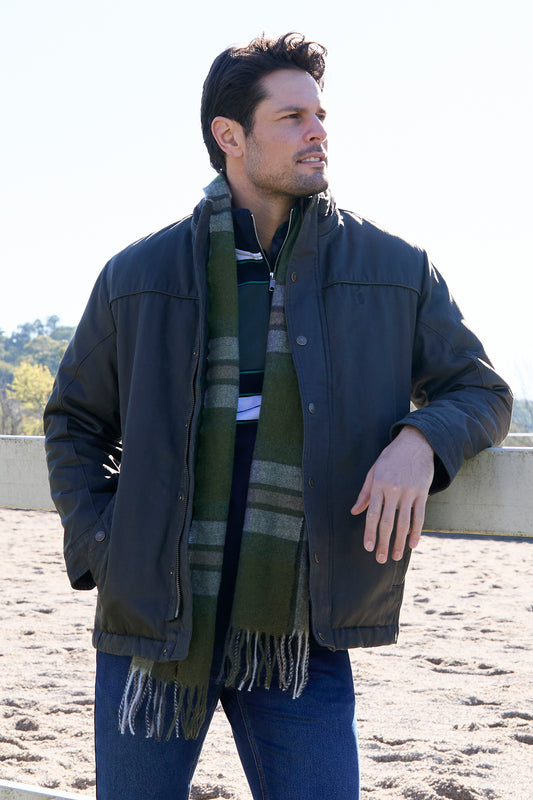 Olive Grey & Tan Check Wool Scarf