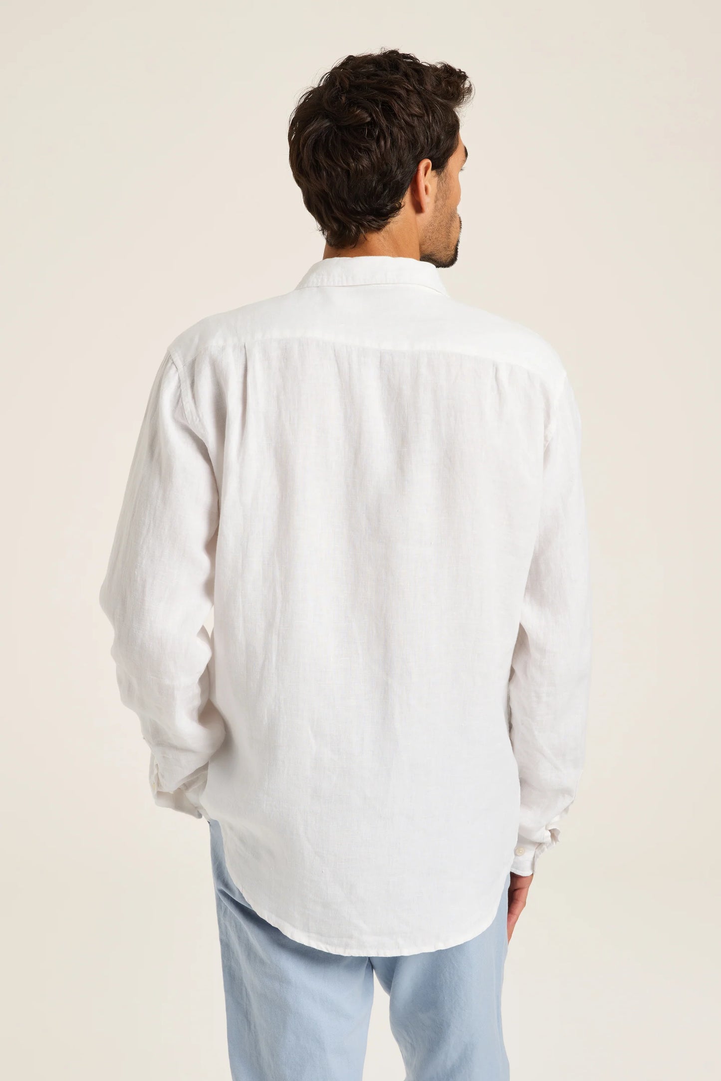 White Long Sleeve Linen Shirt.