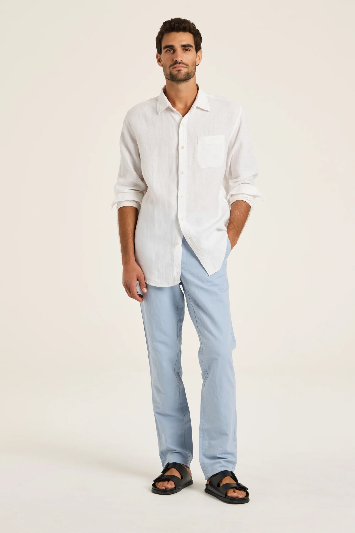 White Long Sleeve Linen Shirt.