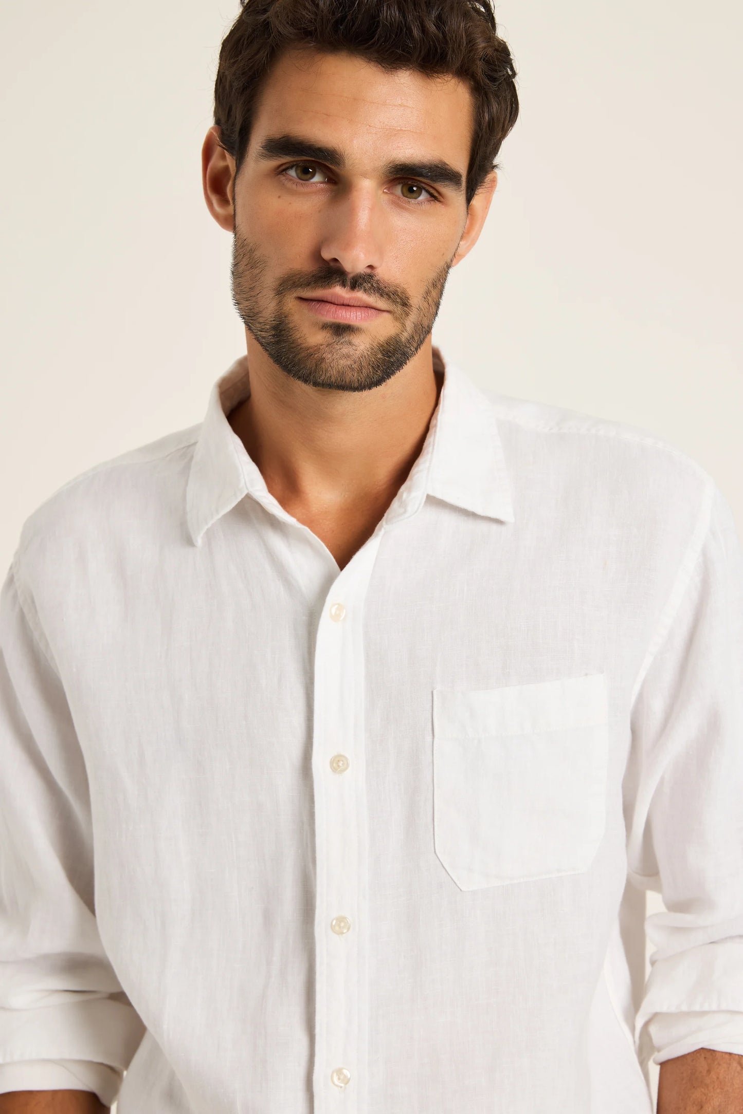 White Long Sleeve Linen Shirt.