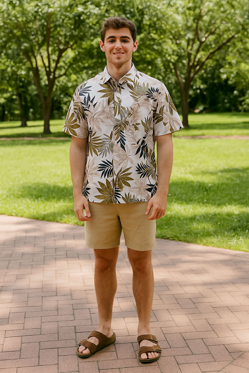 Olive Cotton Leaves Shirt