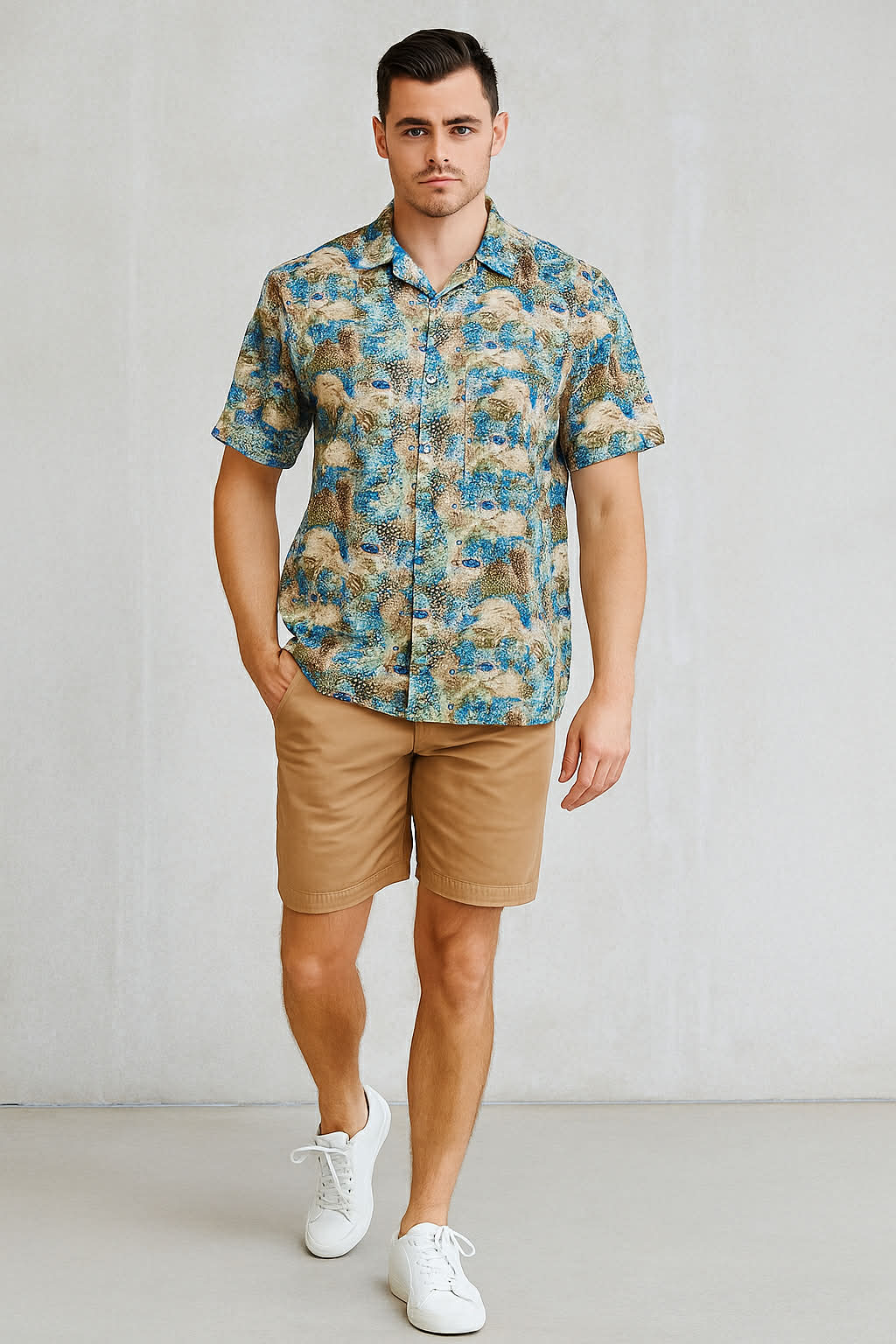 Khaki Multi Bamboo Linen Shirt