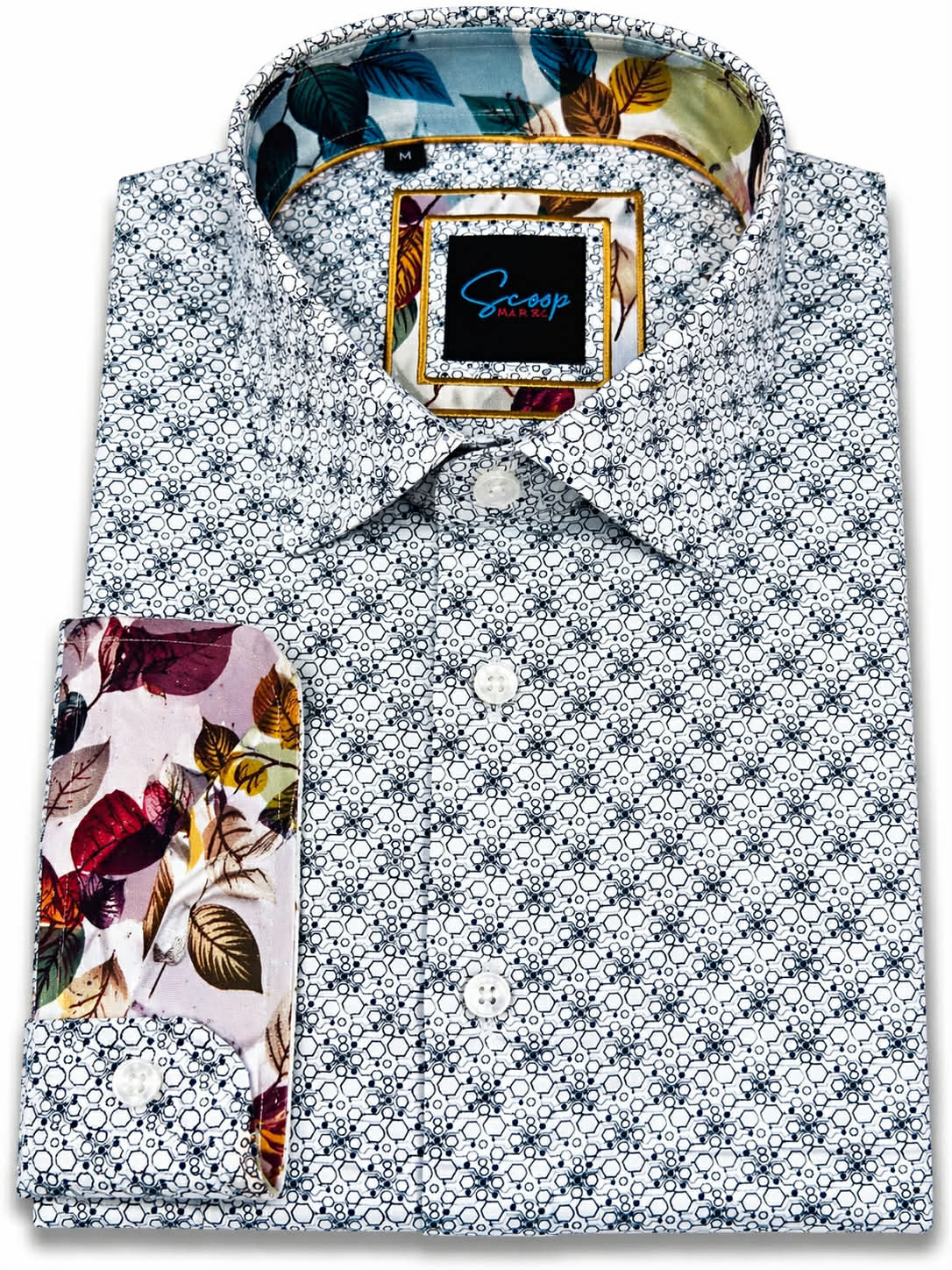 Navy Grey Geo Print Dress Shirt