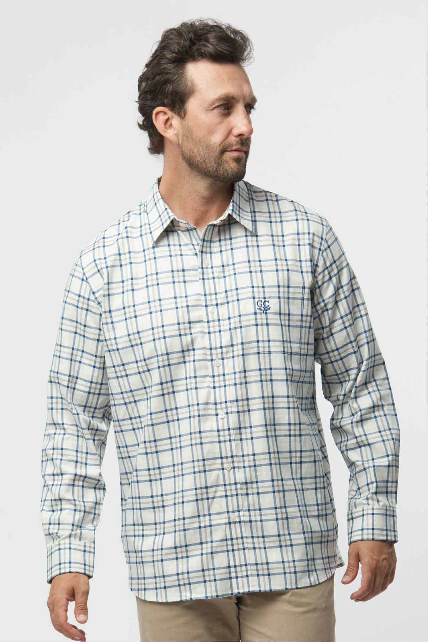 Beige Navy Check Shirt