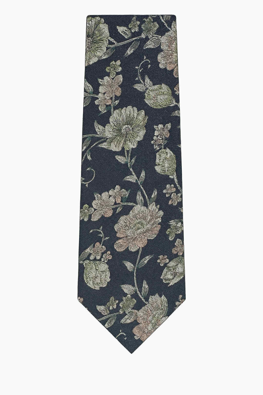 Silver Floral Silk Tie