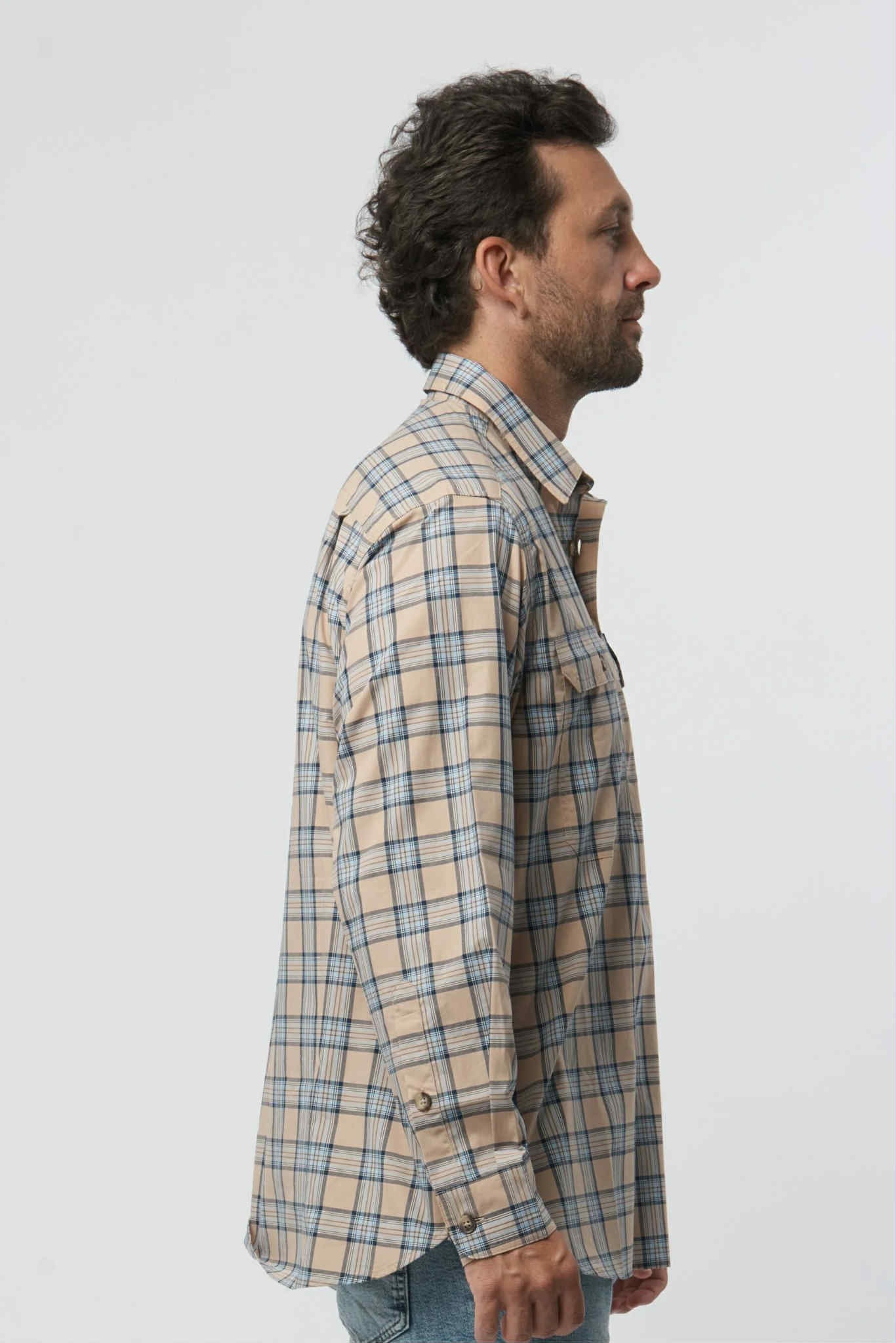Brown Navy Half Placket Double Pocket Shirt