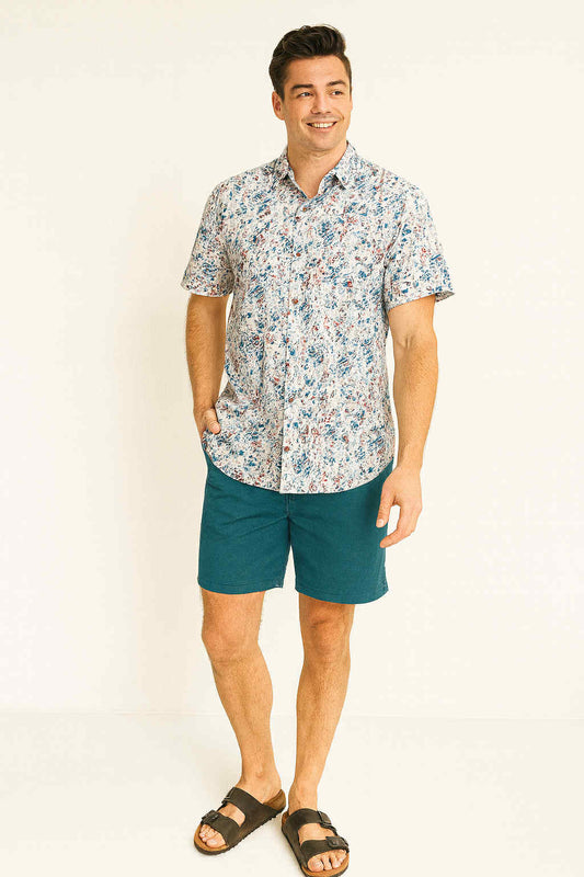 Teal Print Swiss Cotton Shirt