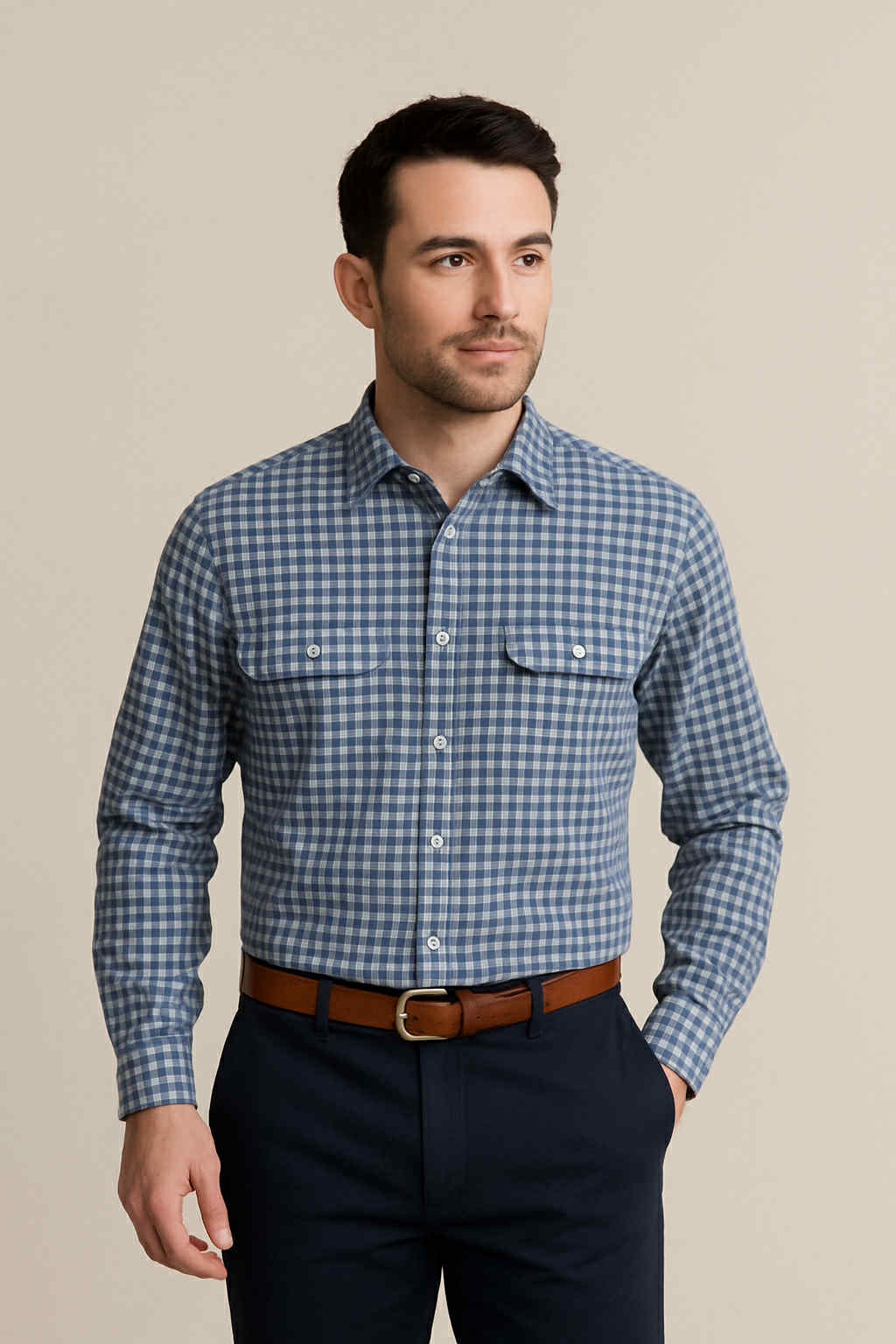 Denim Blue Long Sleeve Double Pocket Shirt