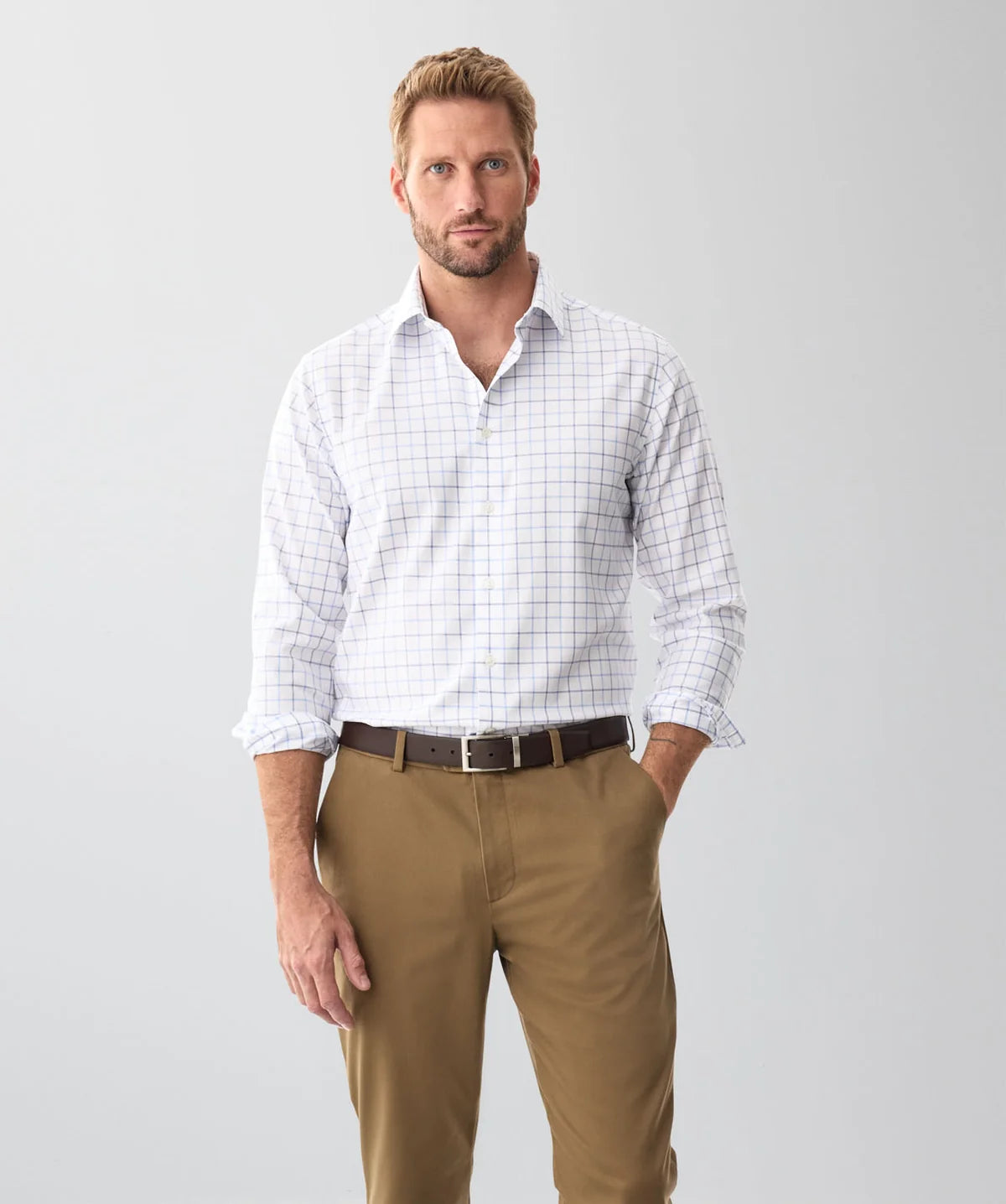 White Non Iron Twill Check