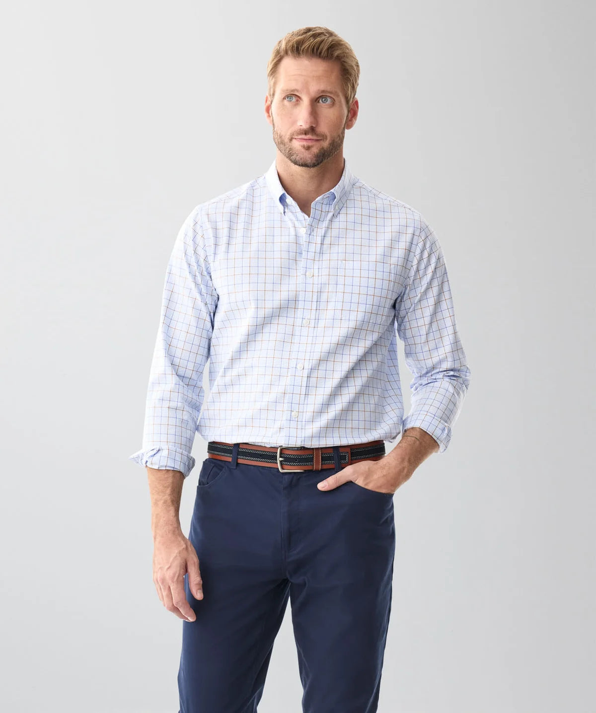 Sky Blue Easy Care Multi Check Shirt
