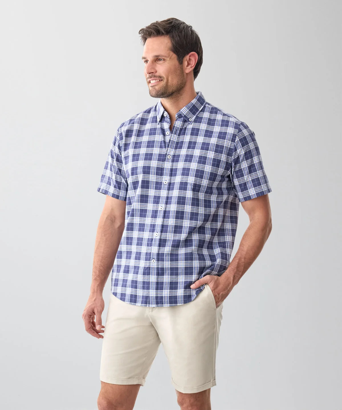 Navy Casual Cotton Slub Short Sleeve Shirt