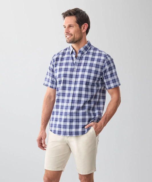 Navy Casual Cotton Slub Short Sleeve Shirt