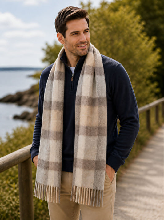 Scottish Tartan Mocha Lambs Wool Scarf