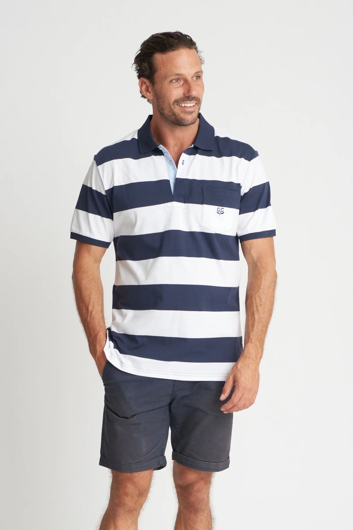 Navy White Stripe Polo