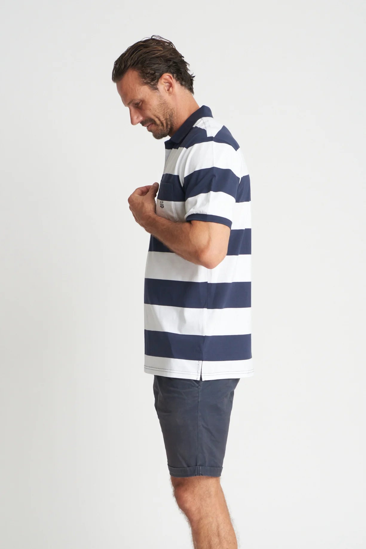 Navy White Stripe Polo