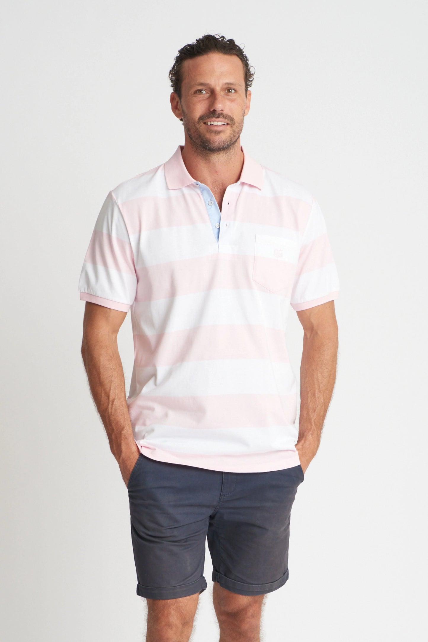 Pink and white Stripe Polo