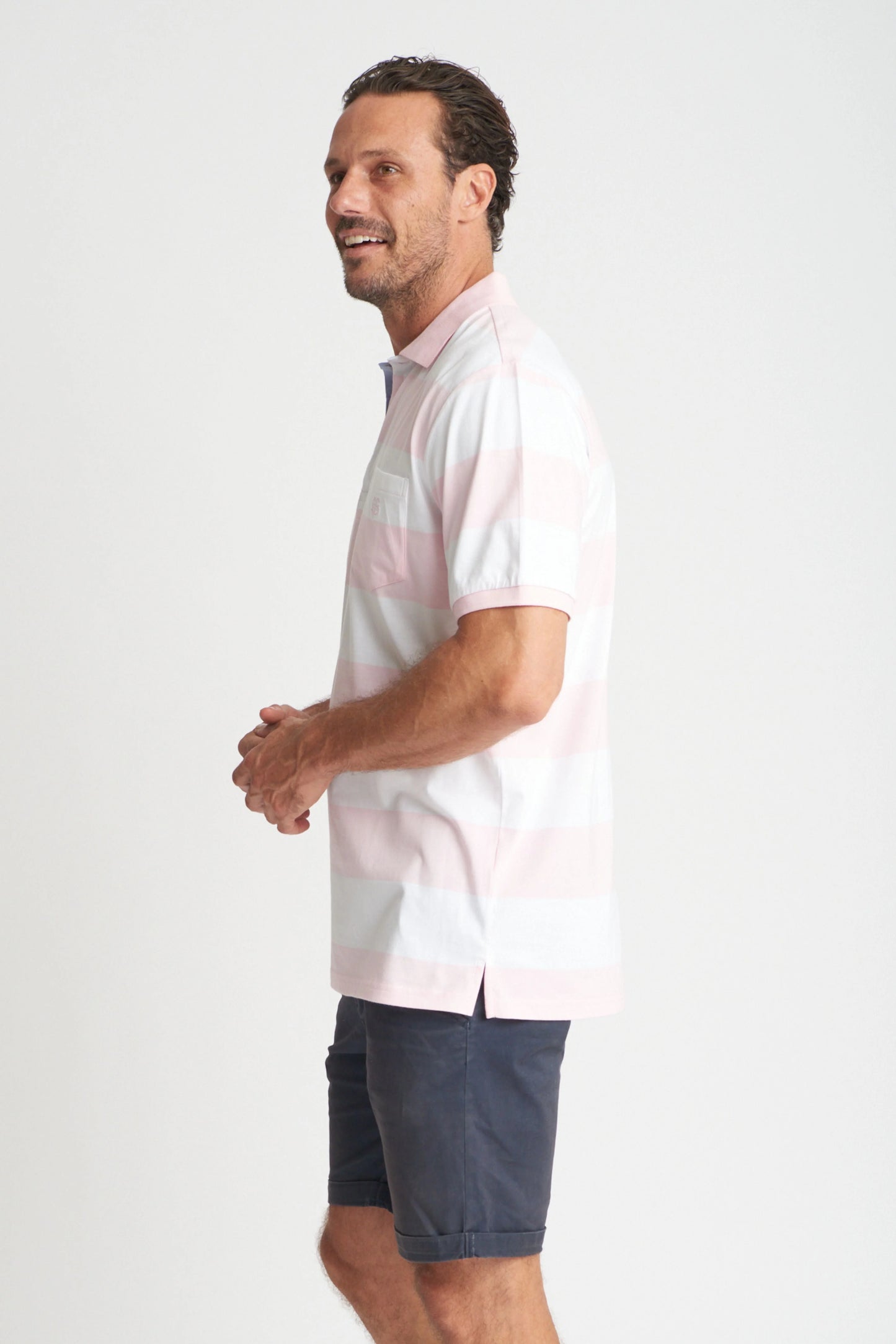 Pink and white Stripe Polo