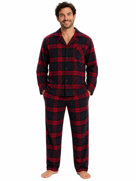 Red & Navy Mens Flannelette Pyjamas