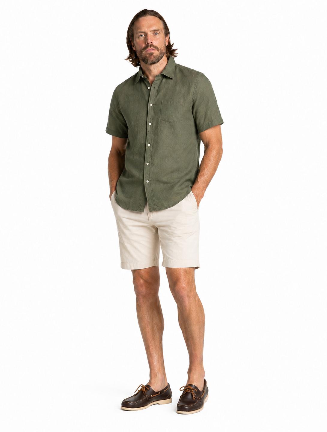 Khaki Short Sleeve Linen Shirt