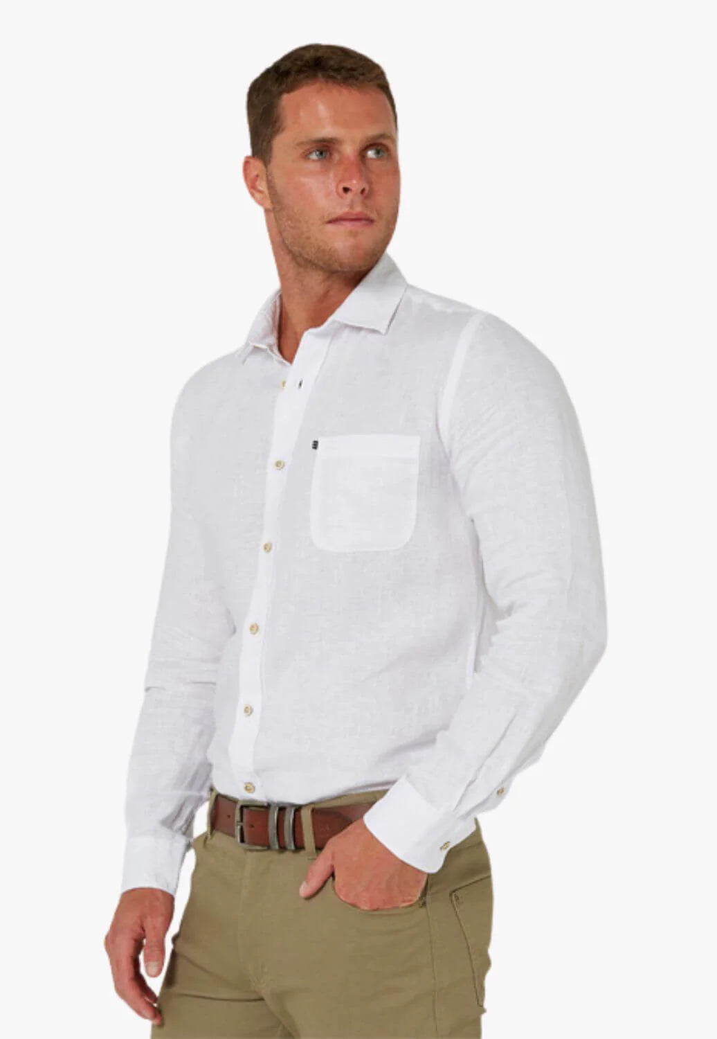 100% Linen White Long Sleeve Shirt