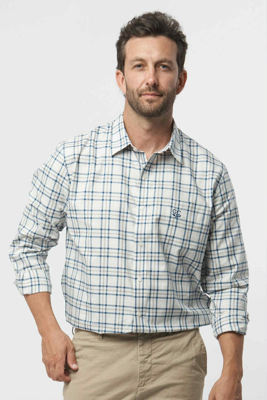 Beige Navy Check Shirt