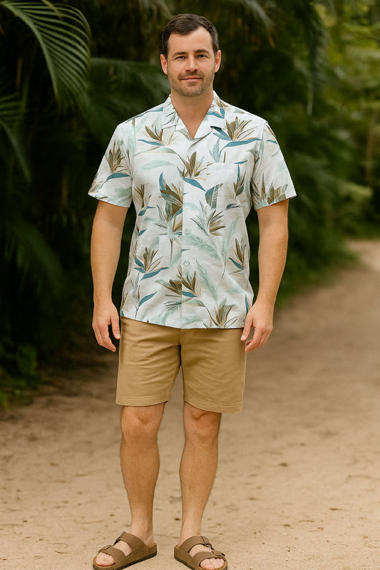 Teal Leaves Bamboo Linen Shirt