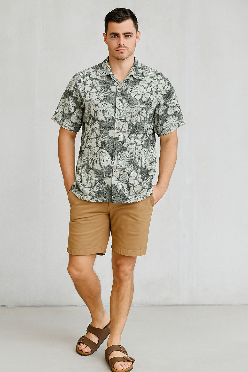 Green Hibiscus Bamboo Linen Shirt
