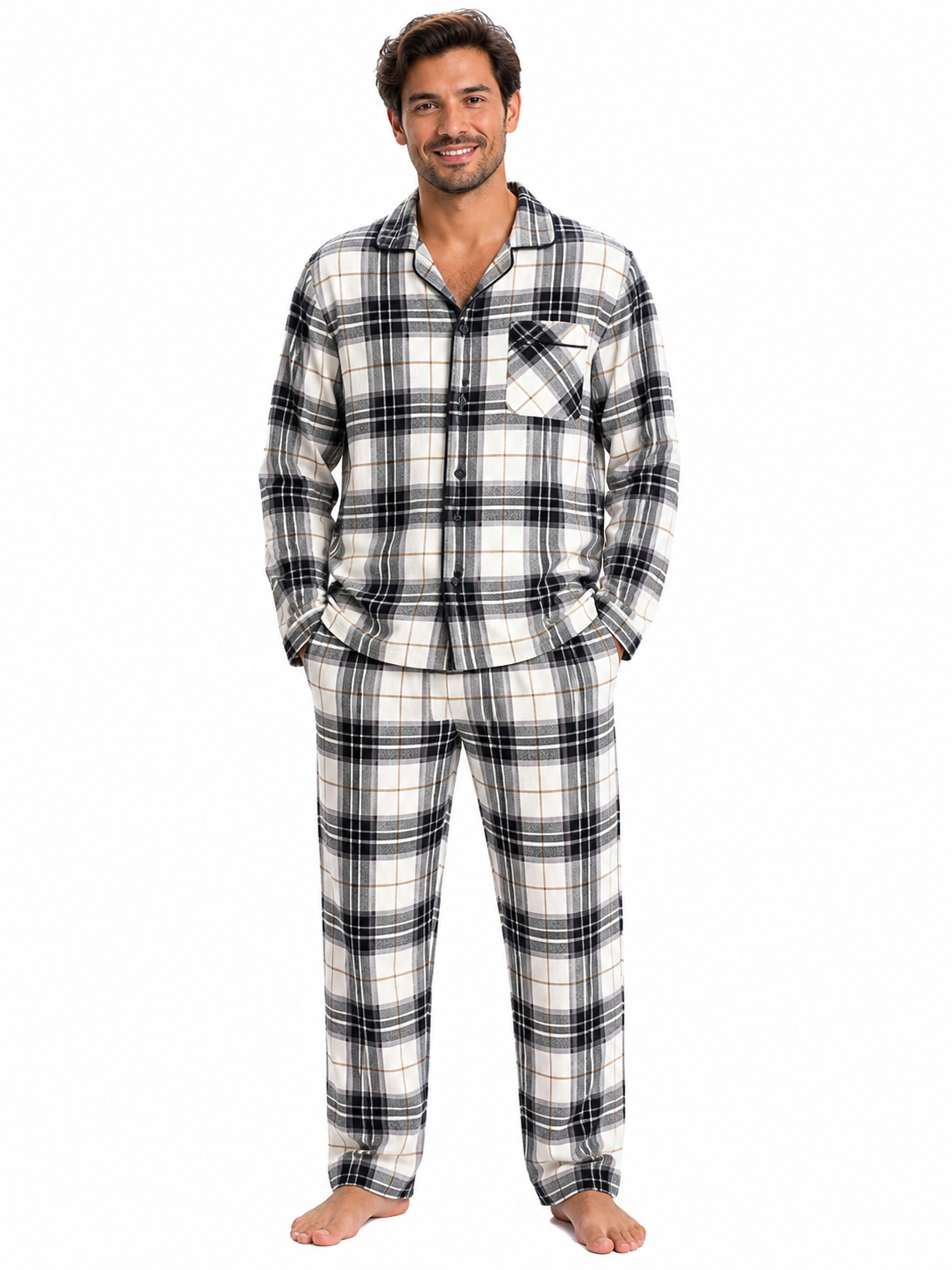 Charcoal & Cream Mens Flannelette Pyjamas