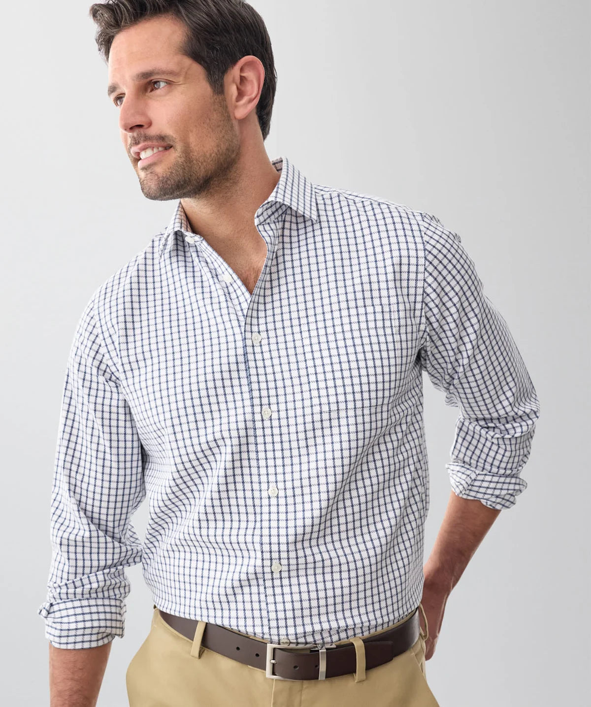 Vintage Indigo Non Iron Dobby Check Long Sleeve Shirt