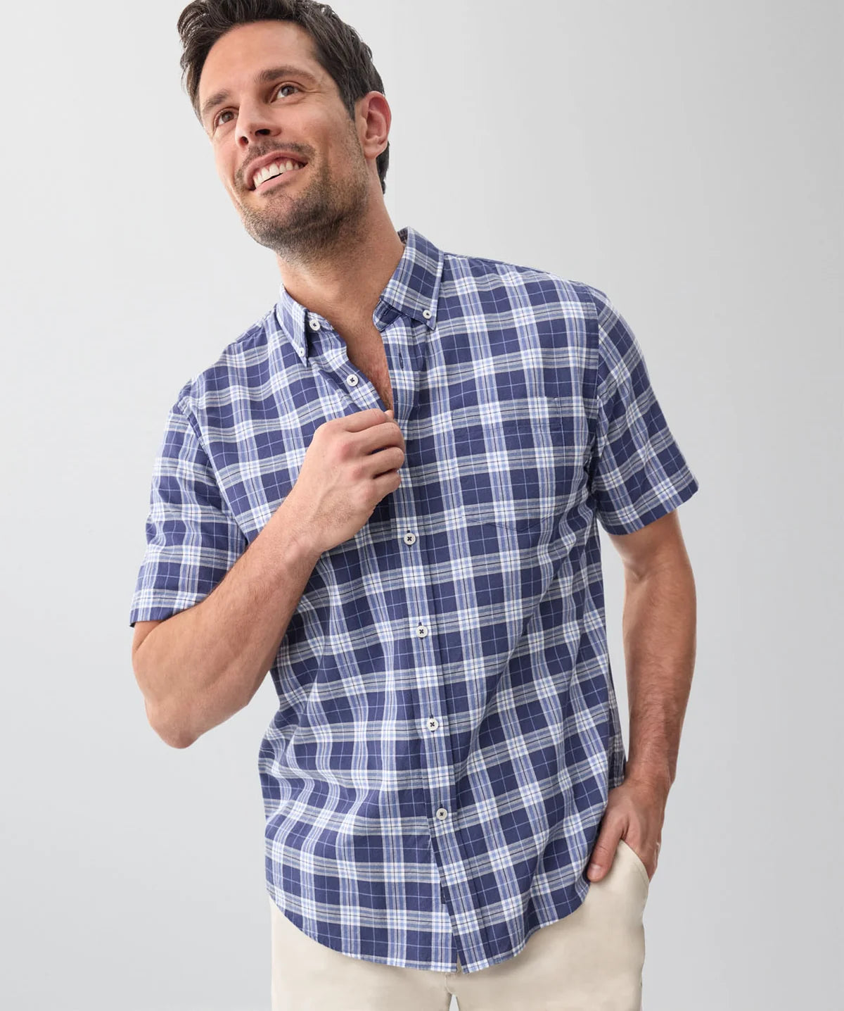 Navy Casual Cotton Slub Short Sleeve Shirt