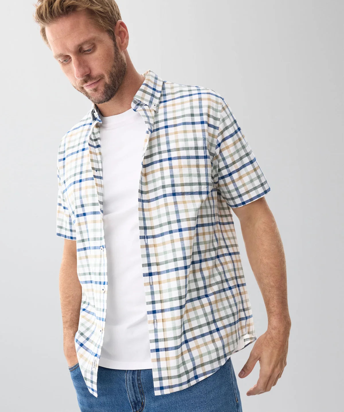 Multi Casual Slub Short Sleeve Check Shirt