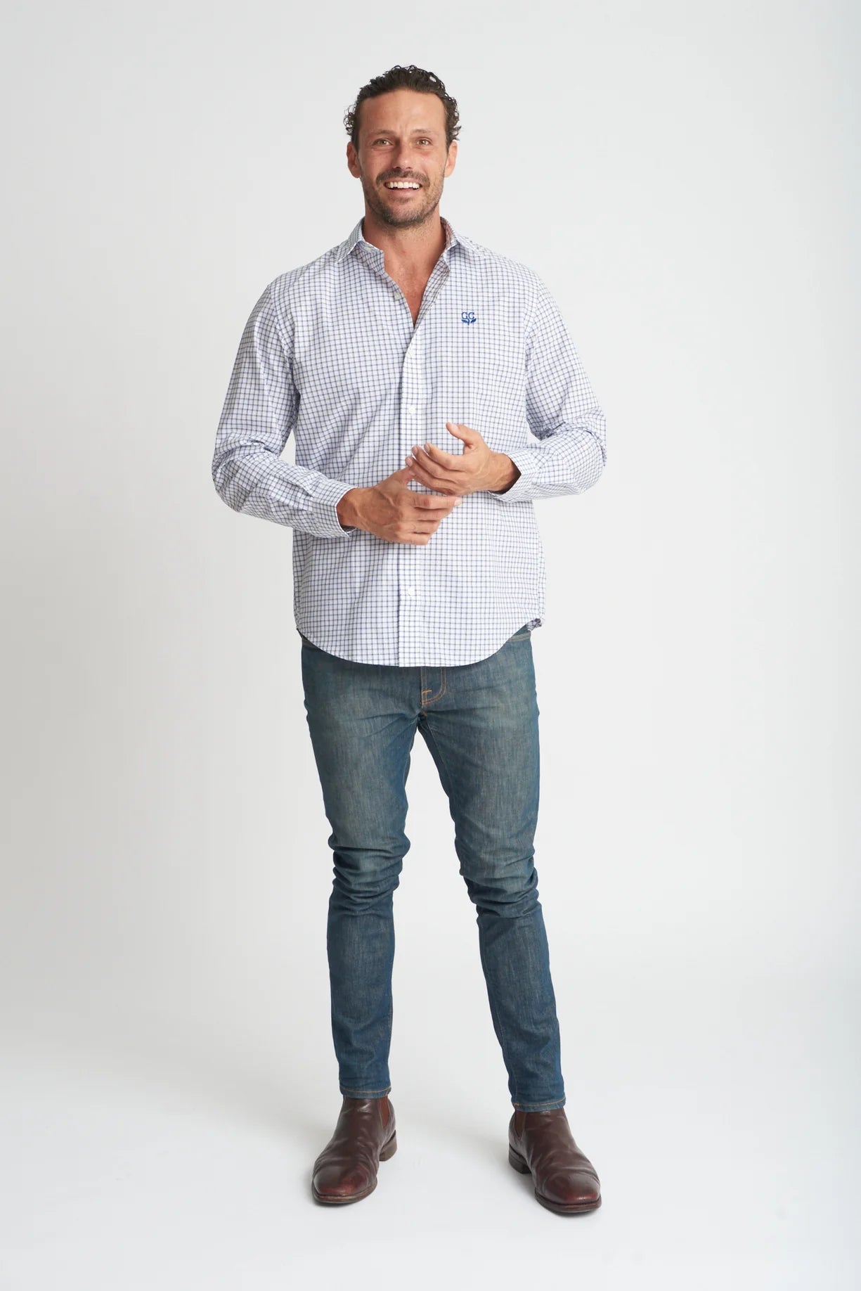 Navy White Check Shirt
