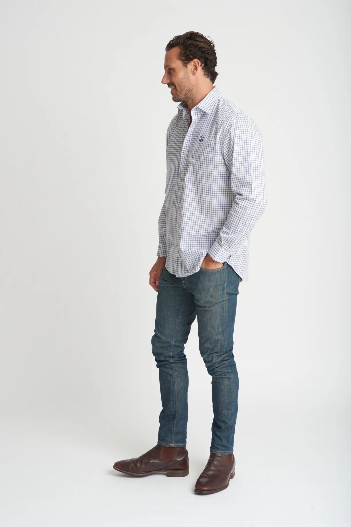 Navy White Check Shirt